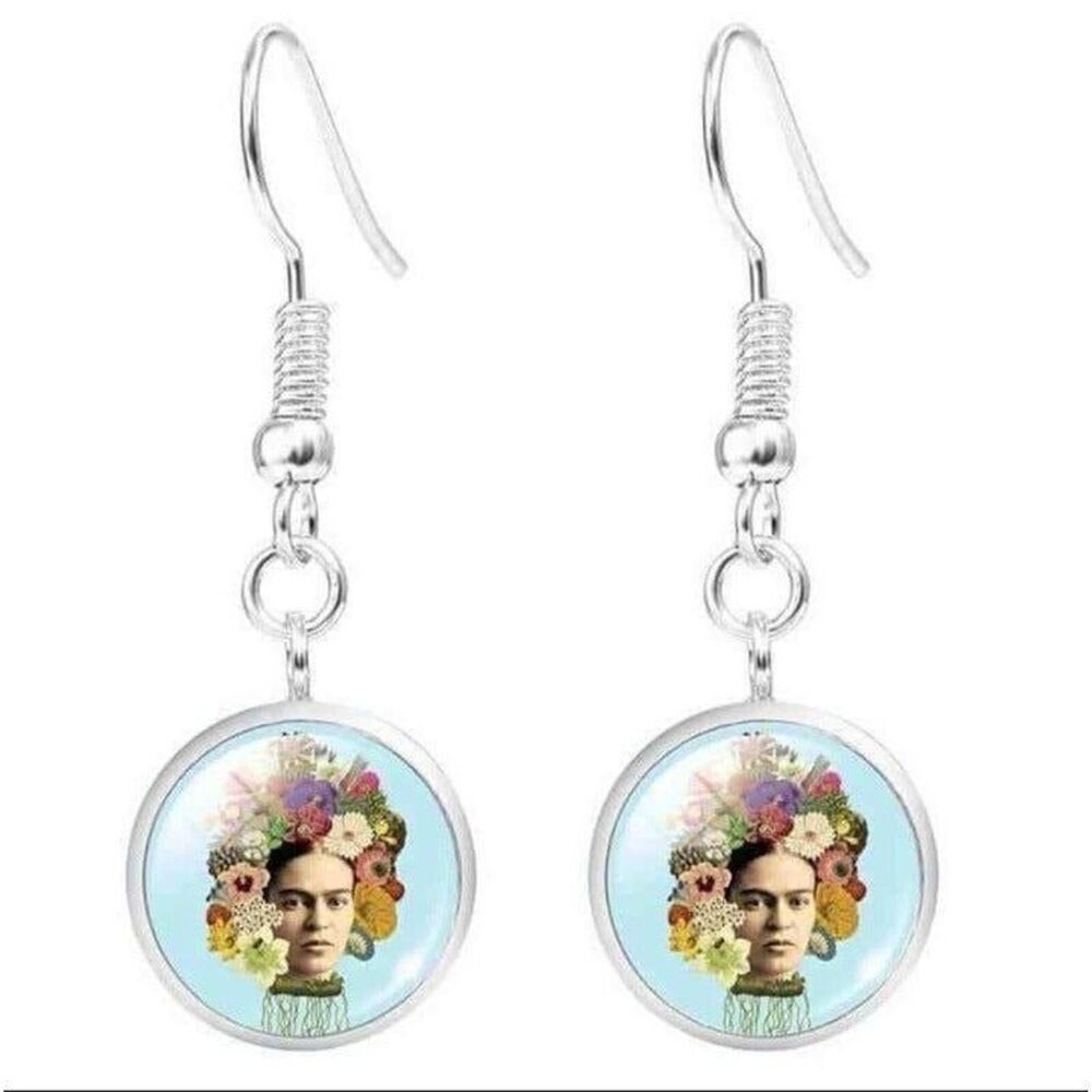 Pendant Earrings Frida Kahlo Art Silver Fashion Jewelry for Women